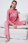 Lela Regular Fit Desenli Bisiklet Yaka Bayan Pijama Takımı 65719102 PEMBE