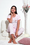 Lela Regular Fit Bisiklet Yaka Kısa Kollu Pijama Takım Bayan Pijama Takımı 6097310 PEMBE