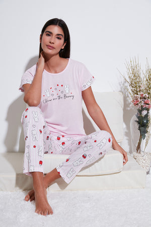 Lela Regular Fit Bisiklet Yaka Kısa Kollu Pijama Takım Bayan Pijama Takımı 6097310 TOZ PEMBE