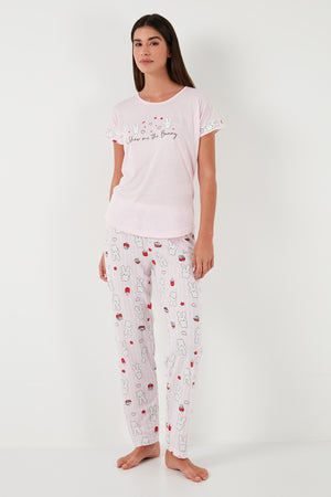 Lela Regular Fit Bisiklet Yaka Kısa Kollu Pijama Takım Bayan Pijama Takımı 6097310 TOZ PEMBE