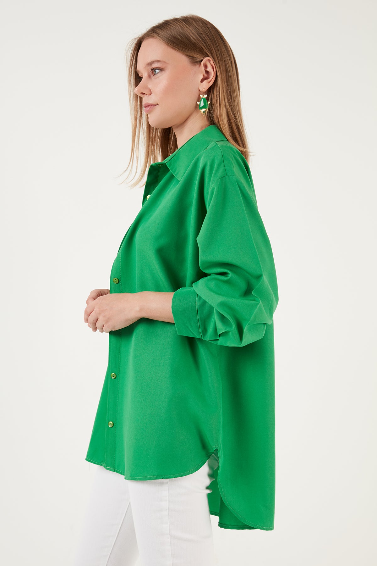 Lela Pamuklu Oversize Dokuma Bayan Gömlek 6234760 BENETTON