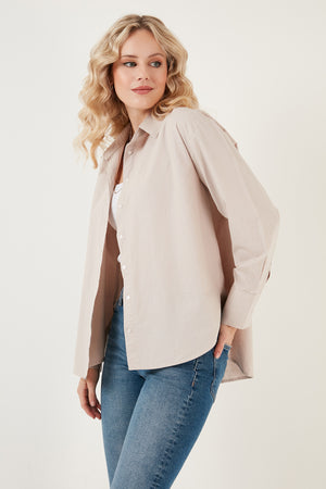 Lela Oversize % 100 Pamuk Poplin Bayan Gömlek CF21S163867 TAŞ