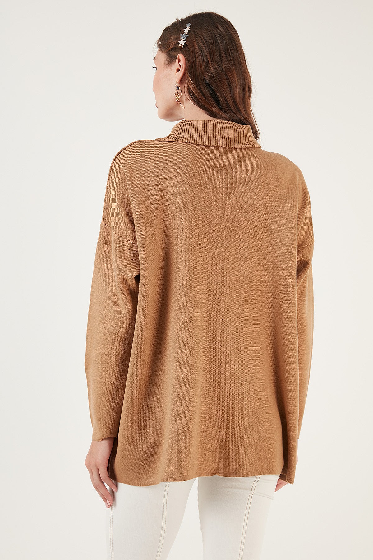 Lela Yarım Fermuarlı Oversize Triko Bayan Kazak 4616079 CAMEL