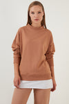 Lela Pamuklu Oversize Parçalı Uzun Bayan Sweat 5864854 CAMEL