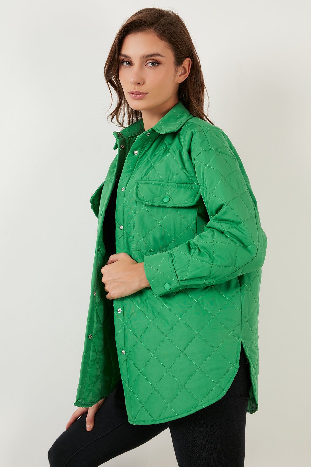 Lela Oversize Cepli Kapitone İnce Bayan Mont 611MNT01 YEŞİL