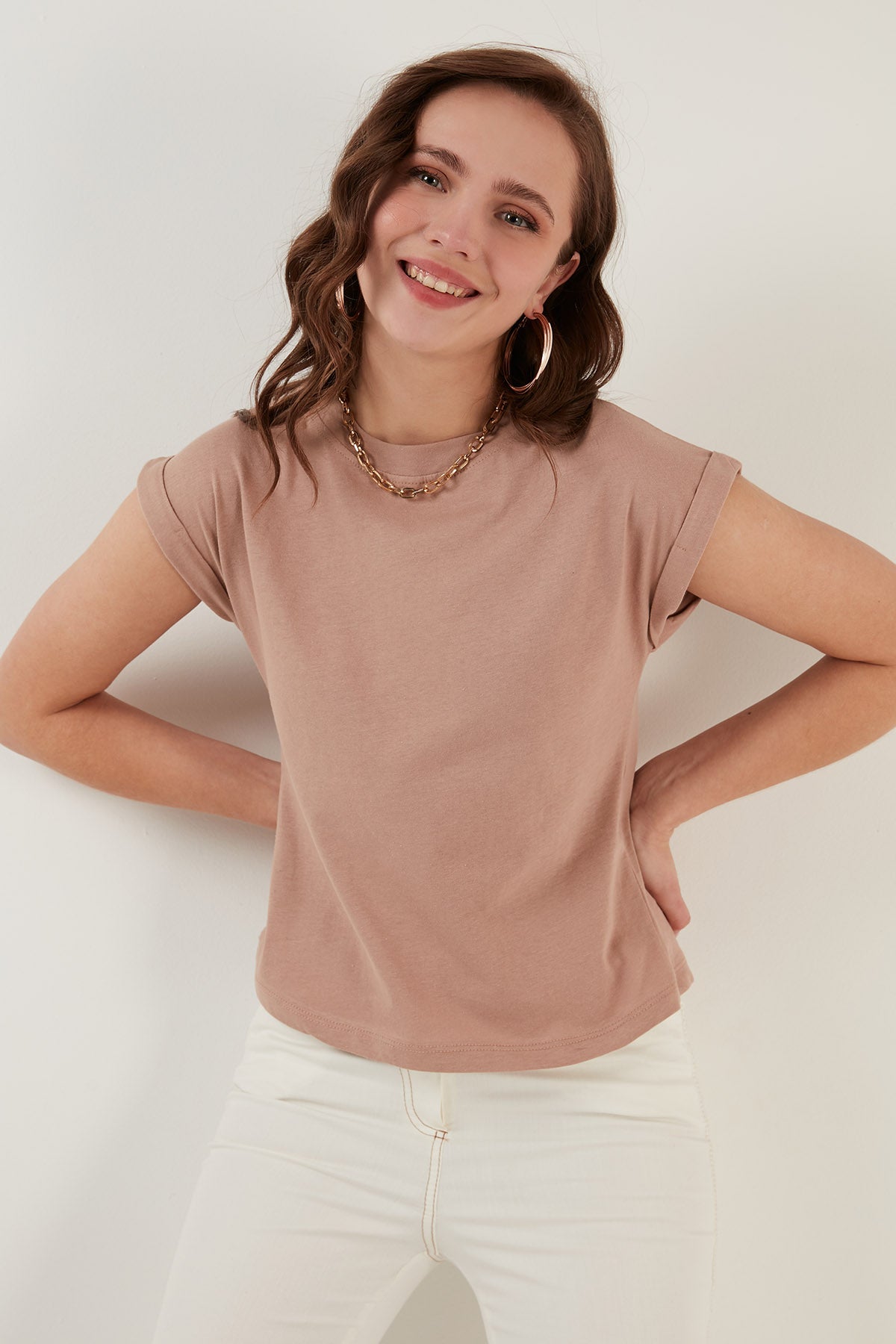 Lela Bisiklet Yaka % 100 Pamuk Basic Bayan T Shirt 5864121 BİSKÜVİ