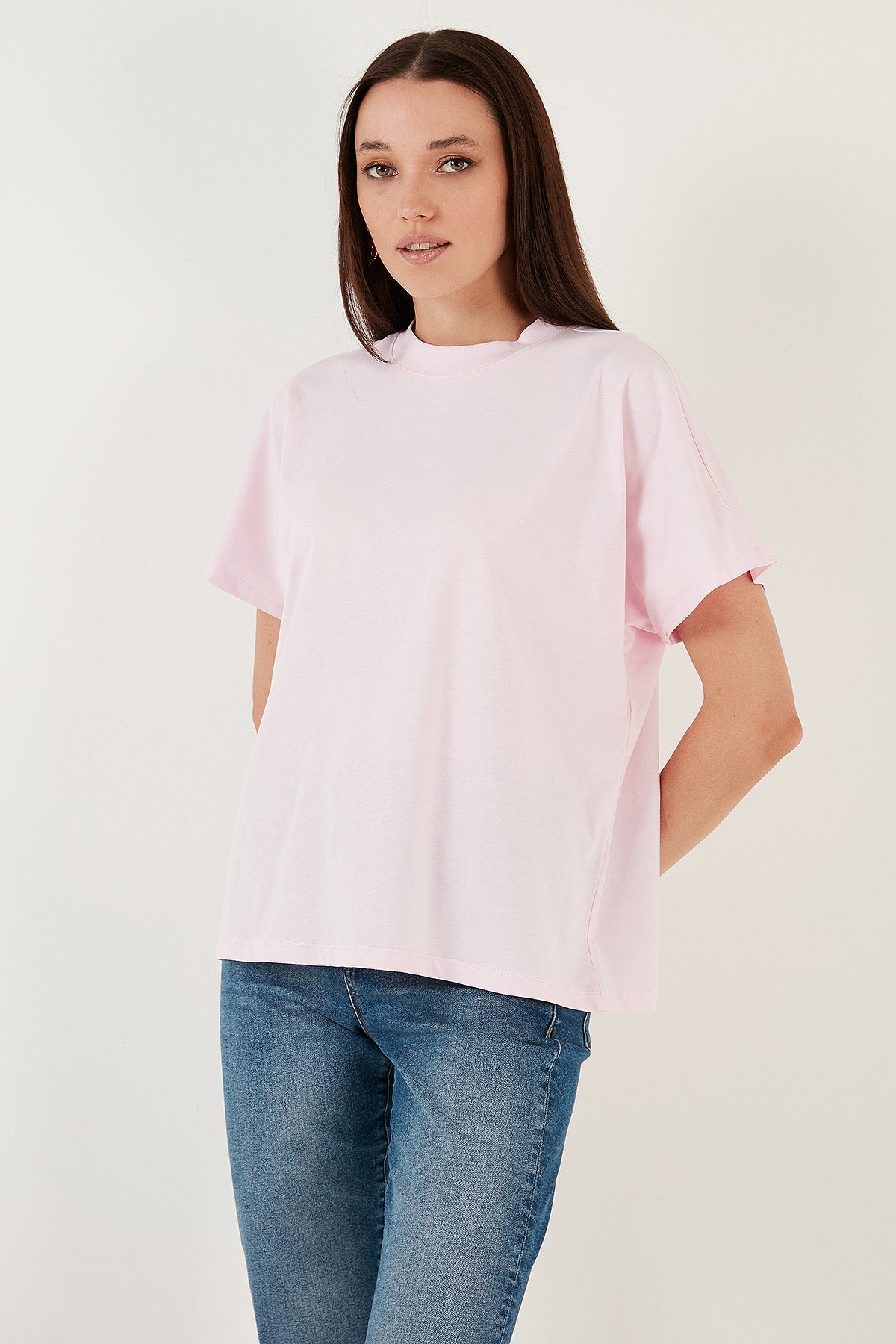 Lela Oversize % 100 Pamuk Bisiklet Yaka Basic Bayan T Shirt 5864489 TOZ PEMBE