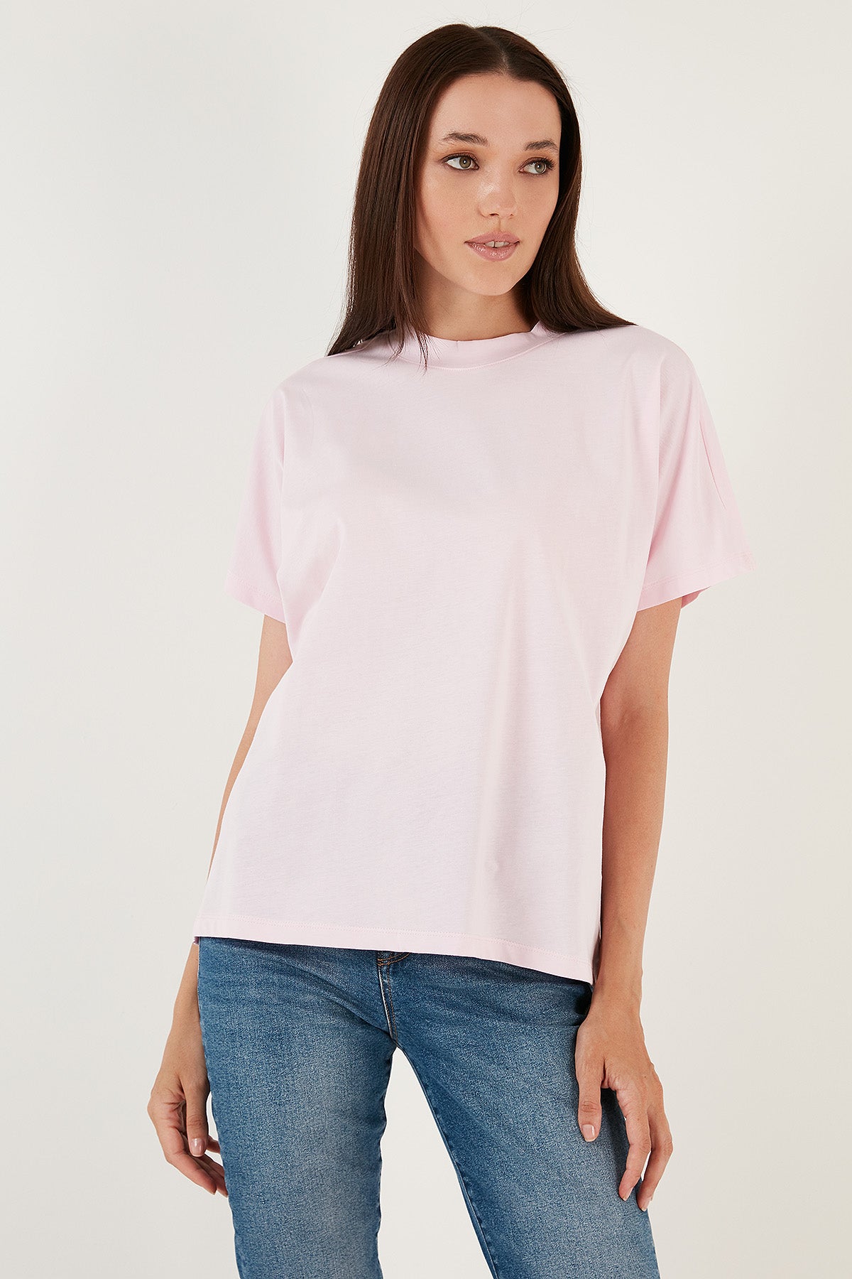 Lela Oversize % 100 Pamuk Bisiklet Yaka Basic Bayan T Shirt 5864489 TOZ PEMBE