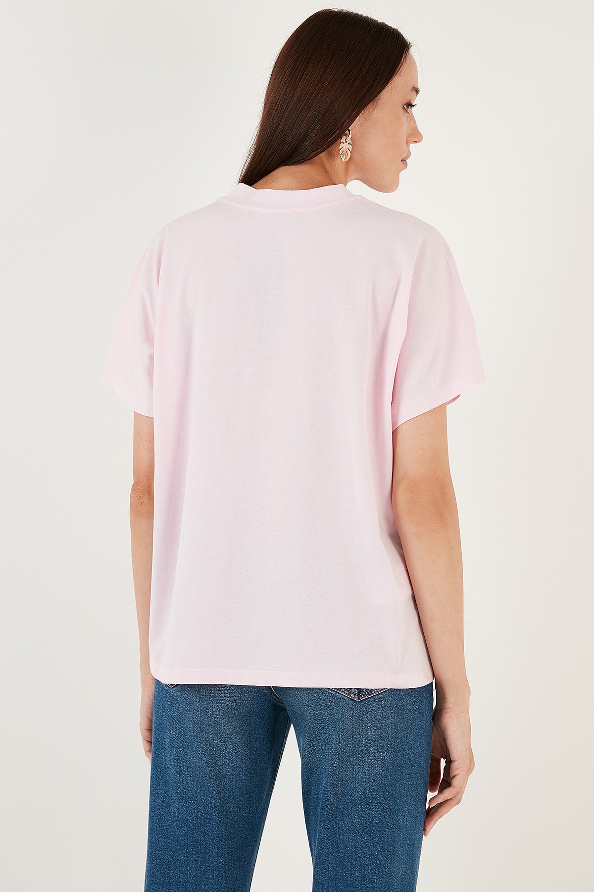 Lela Oversize % 100 Pamuk Bisiklet Yaka Basic Bayan T Shirt 5864489 TOZ PEMBE