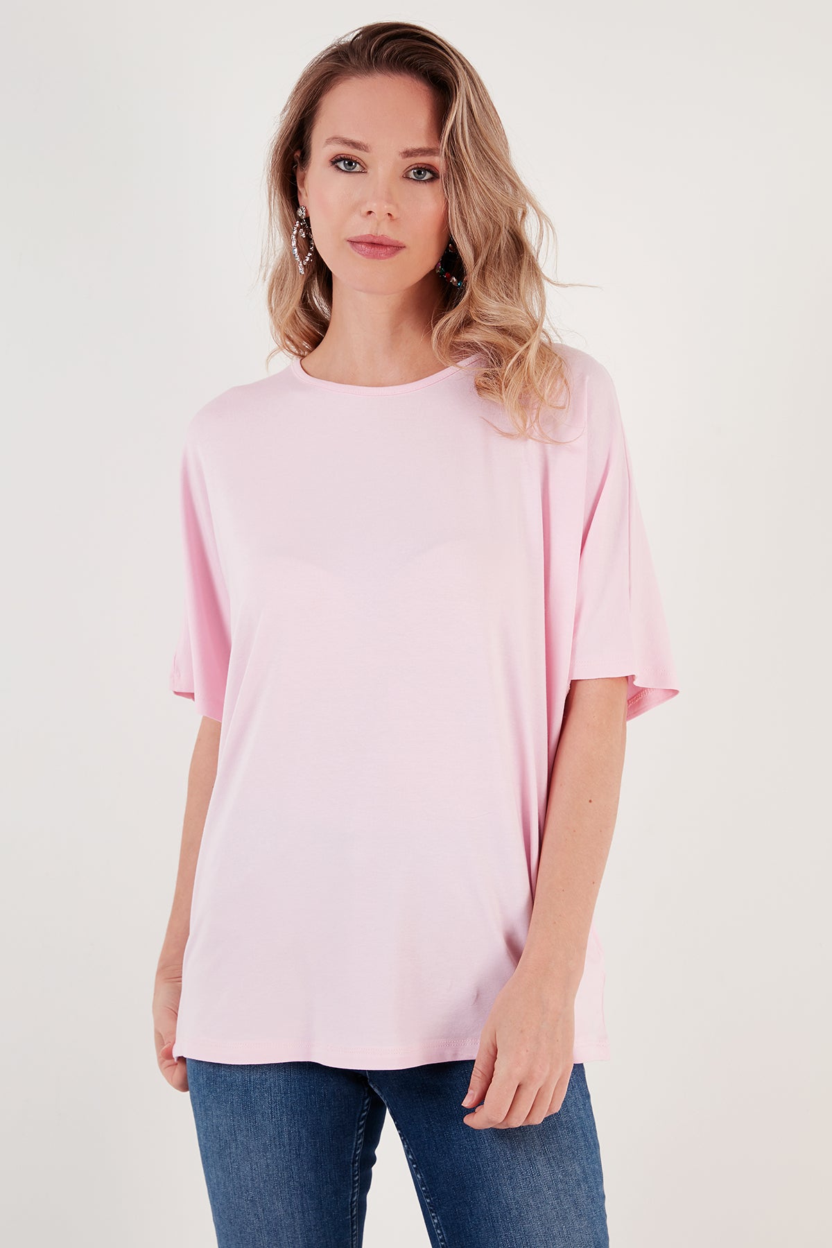 Lela Bisiklet Yaka Oversize Esnek Dokulu Bayan Bluz 5864528 TOZ PEMBE