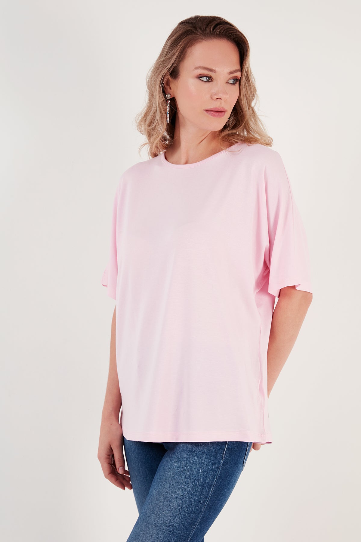 Lela Bisiklet Yaka Oversize Esnek Dokulu Bayan Bluz 5864528 TOZ PEMBE