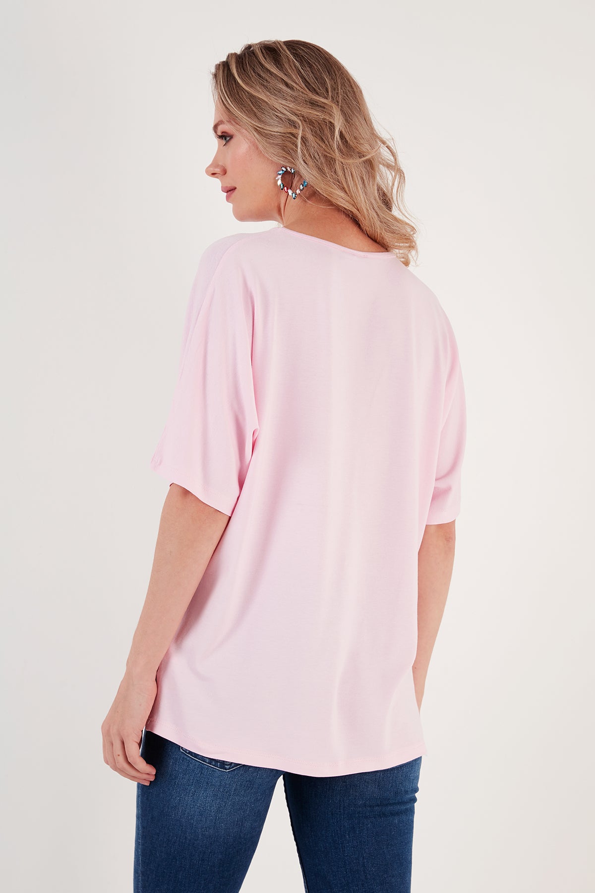 Lela Bisiklet Yaka Oversize Esnek Dokulu Bayan Bluz 5864528 TOZ PEMBE