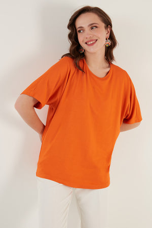 Lela Bisiklet Yaka Oversize Esnek Dokulu Bayan Bluz 5864528 ORANJ