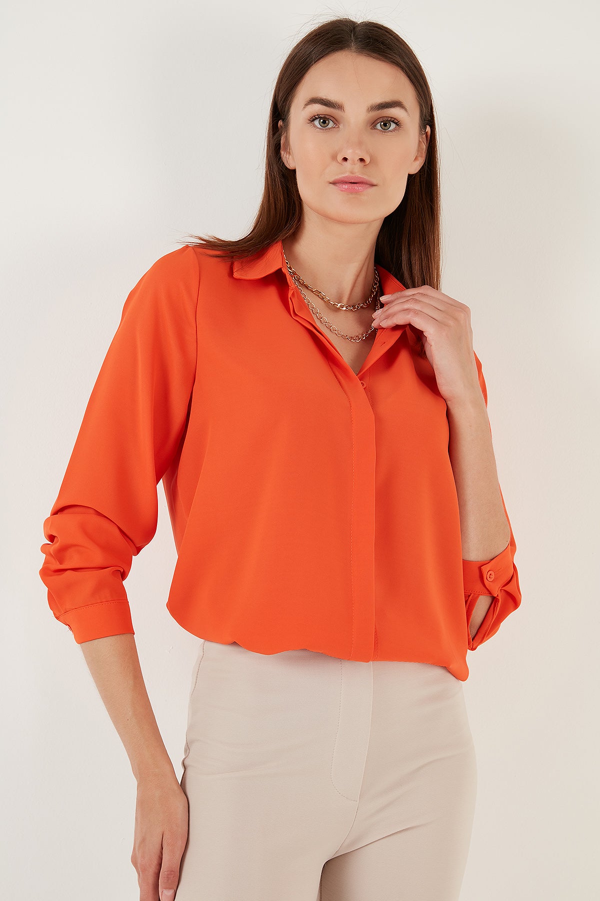 Lela Regular Fit Arkası Uzun Yazlık Bayan Gömlek 611BG9741 ORANGE